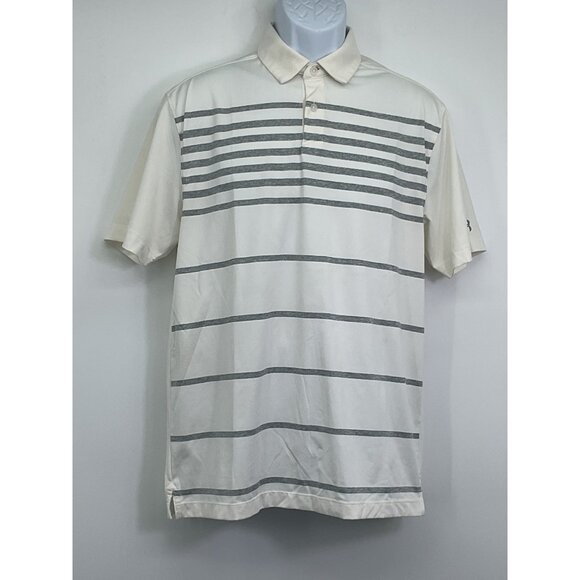 Under Armour Mens HeatGear Polo Shirt White/Gray Stripe M - Picture 1 of 7